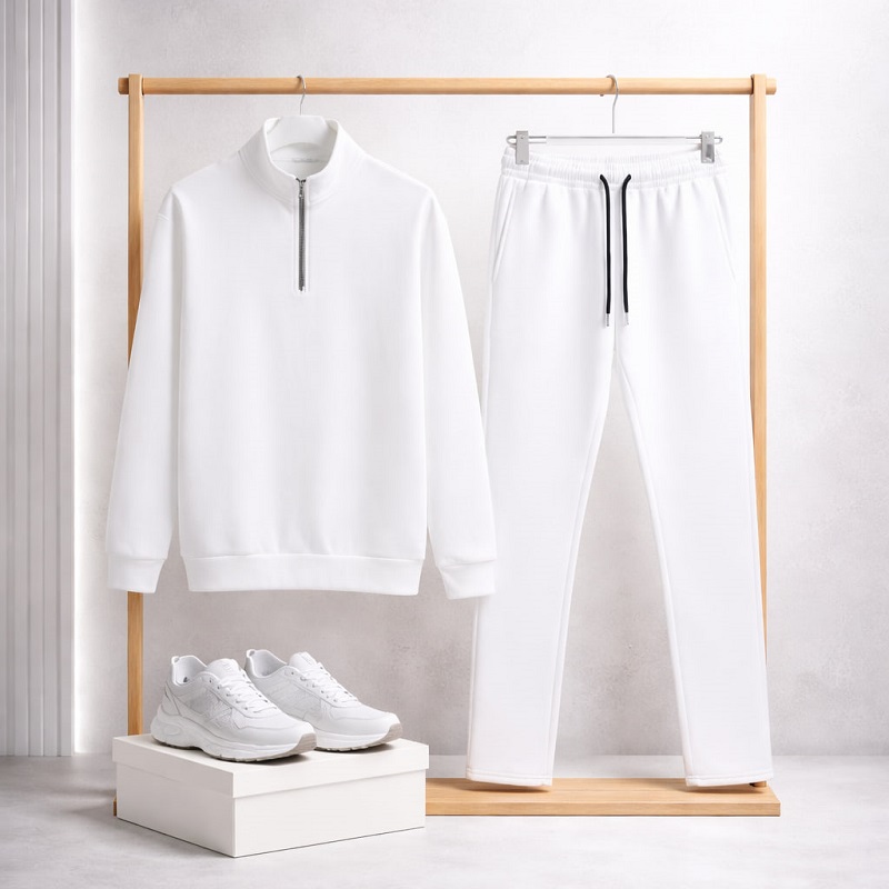 ست مردانه نیم زیپ شلوار جاگر مدل Behshad سفید