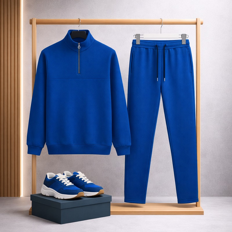 ست مردانه نیم زیپ شلوار جاگر مدل Behshad آبی