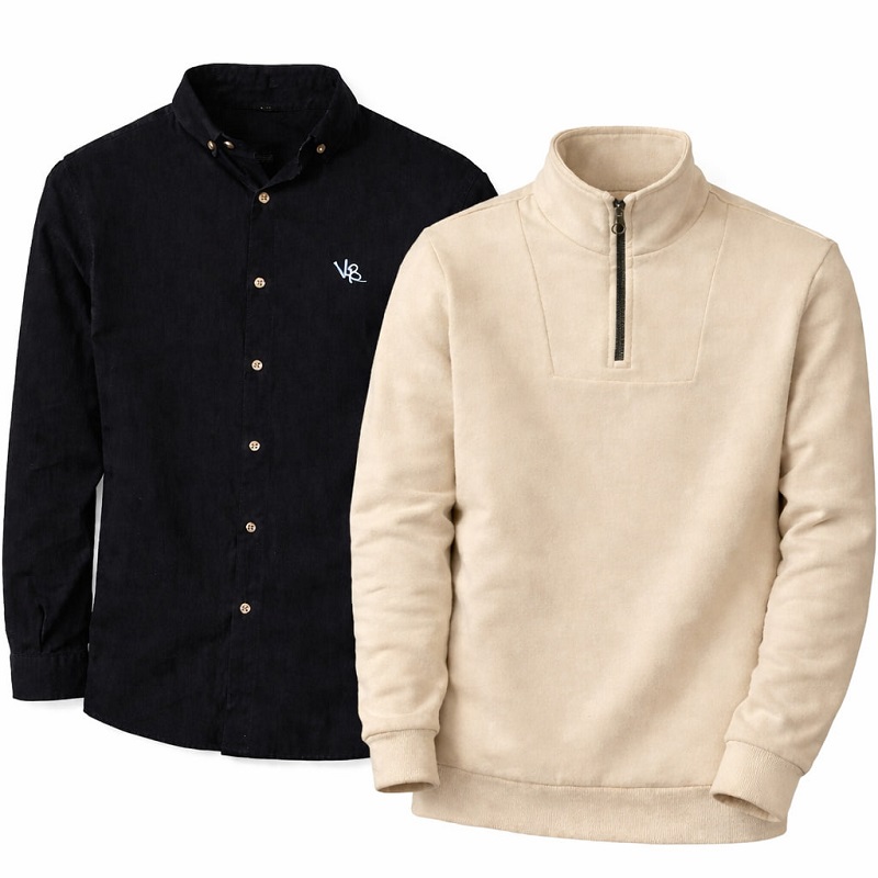 پکیج دورس مردانه نیم زیپ مدل Behbod کرم پیراهن مردانه مشکی VQ