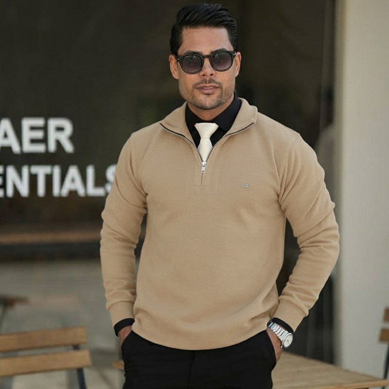 پکیج دورس مردانه نیم زیپ مدل Behbod کرم پیراهن مردانه مشکی VQ
