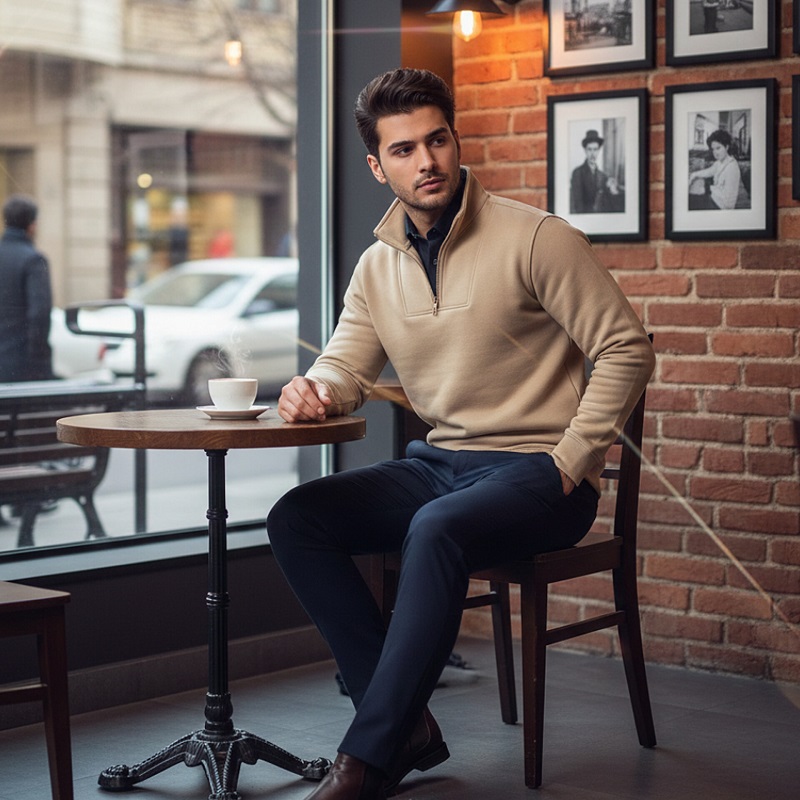 پکیج دورس مردانه نیم زیپ مدل Behbod کرم پیراهن مردانه مشکی VQ