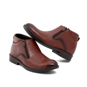 نیم بوت چرم مصنوعی مردانه عسلی زیپ دار مدل 49134