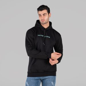 هودی مردانه کلاهدار مشکی طرحدار مدل 49087