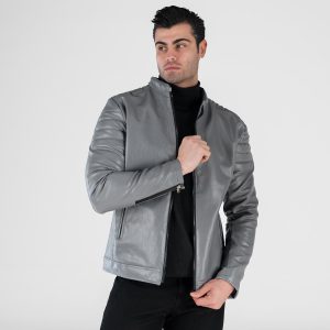 کاپشن اسپرت چرم مصنوعی مردانه طوسی مدل 49131