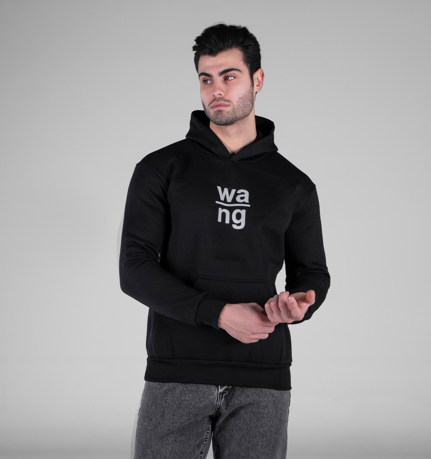 هودی مردانه کلاهدار مشکی طرحدار مدل 49167