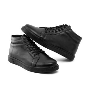 نیم بوت چرم مصنوعی مردانه مشکی بنددار مدل 49142