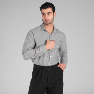 پیراهن مردانه آستین بلند راه راه طوسی مدل 49064