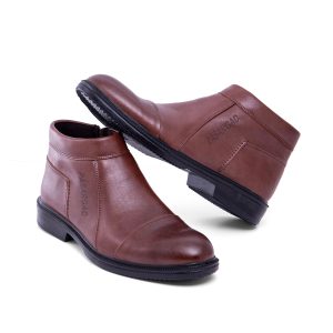 نیم بوت چرم مصنوعی مردانه عسلی زیپ دار مدل 49106