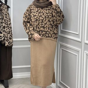 ست بافت دو تکه زنانه Leop_Nescafe مدل 3793