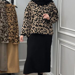 ست بافت دو تکه زنانه Leop_Black مدل 3796
