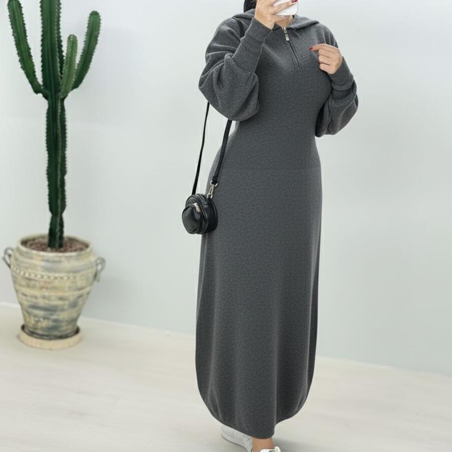 پیراهن بافت Maxi_Charcoal مدل 3799