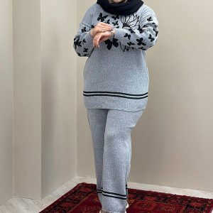 ست بلوز شلوار بافت زنانه Butterfly_Gray مدل 3804