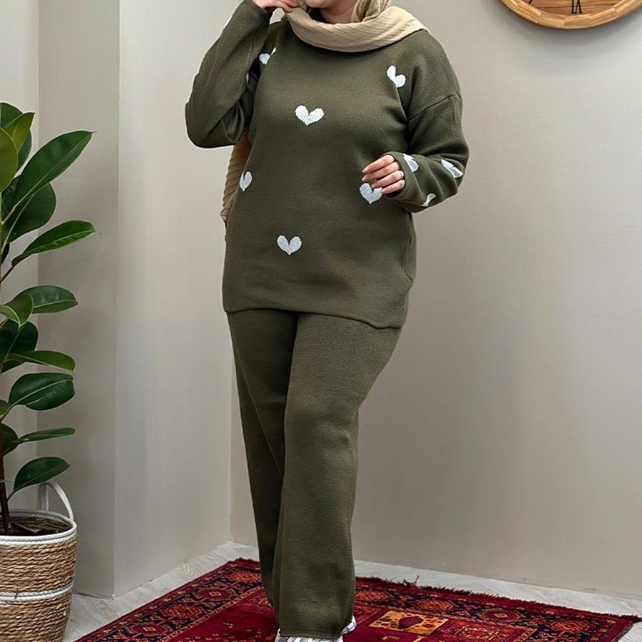 ست بلوز شلوار بافت زنانه Heart_Green مدل 3809
