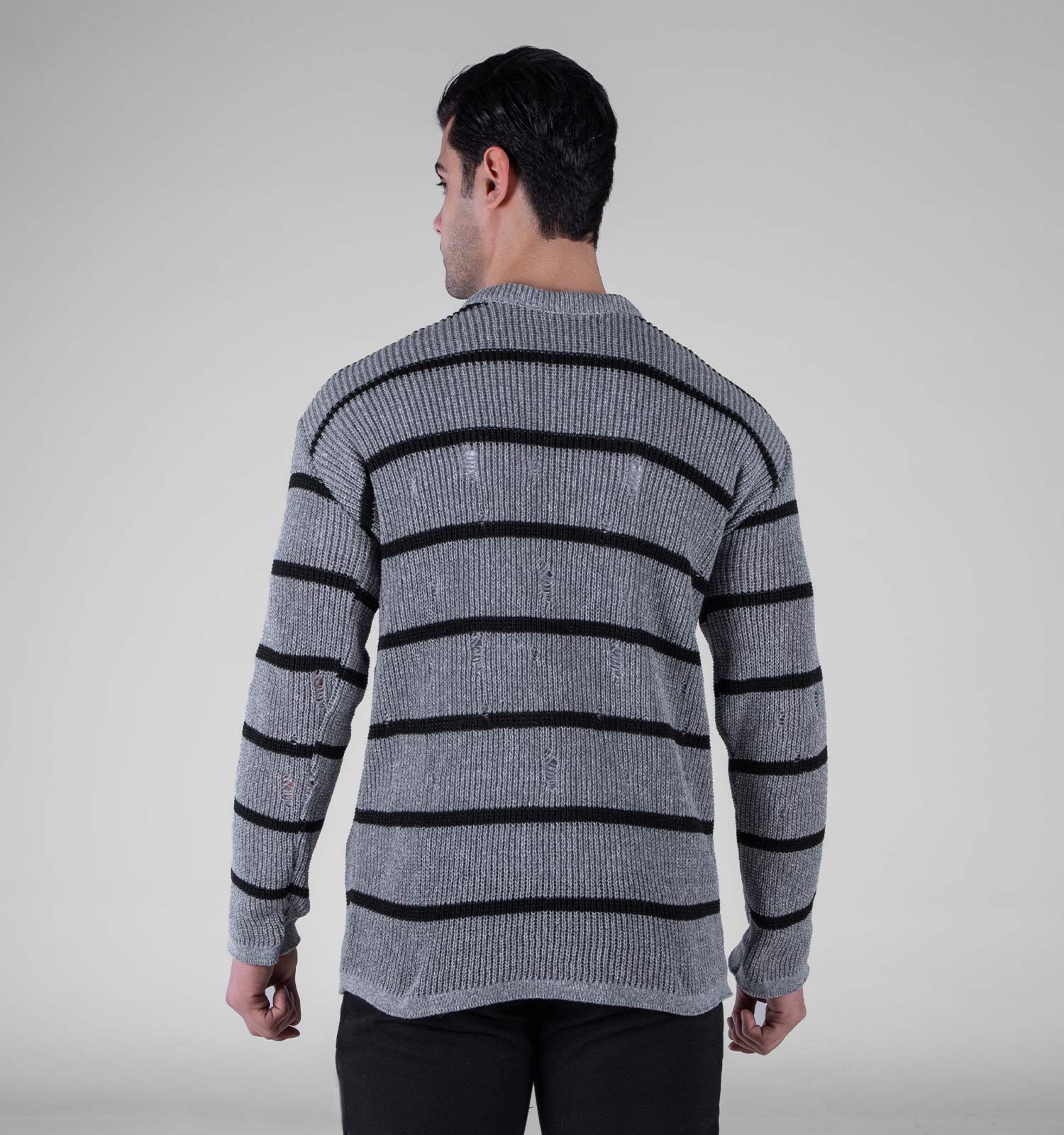 بافت مردانه یقه گرد طوسی فری سایز رینگی زاپ دار مدل 49118