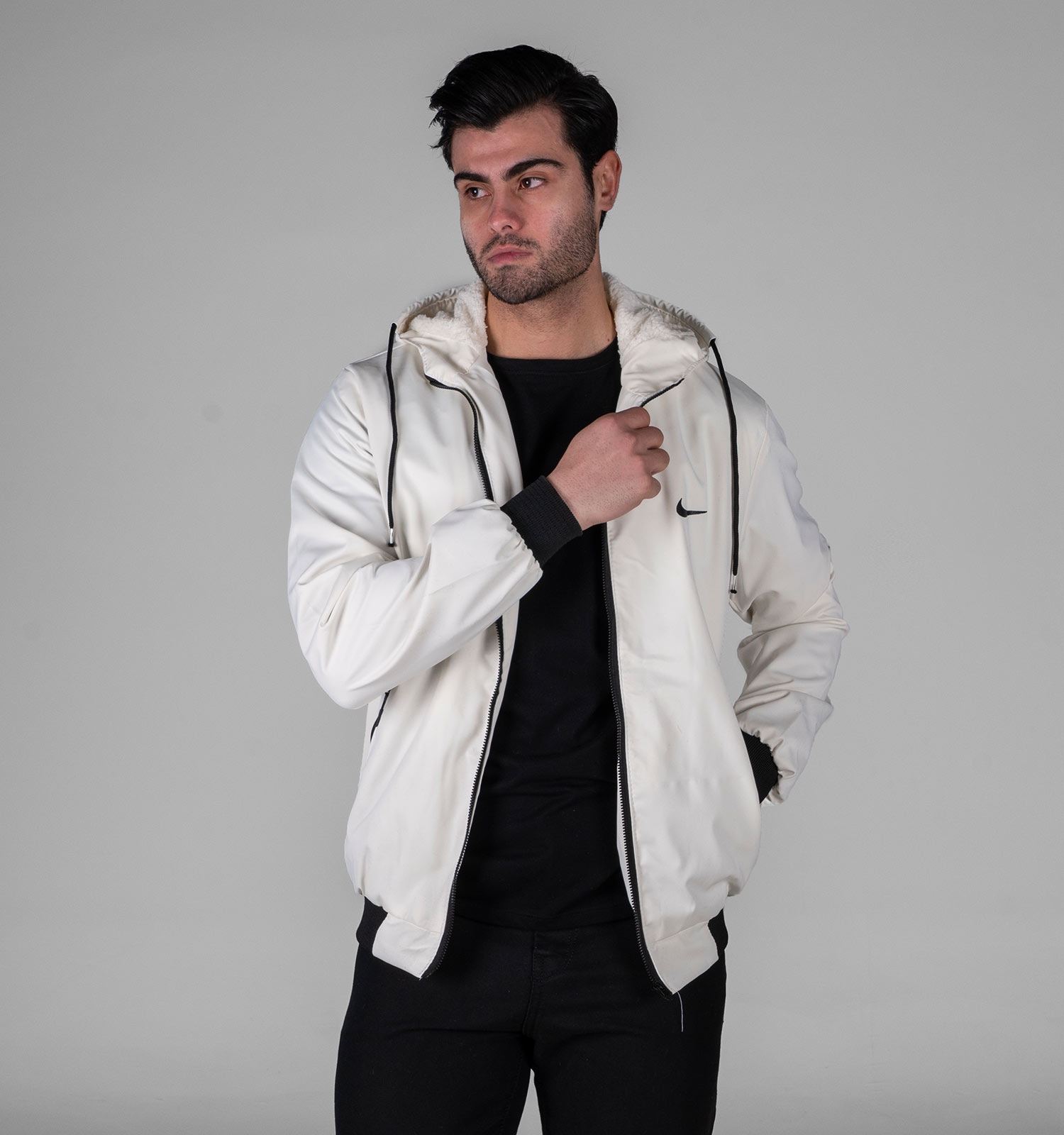 کاپشن مردانه بادگیر سفید مدل 49353