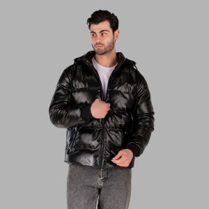 کاپشن اسپرت چرم مصنوعی مردانه بادی مشکی مدل 49355