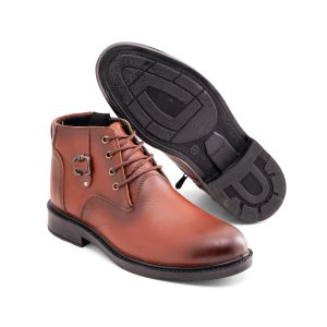 نیم بوت چرم مصنوعی مردانه عسلی زیپ دار مدل 49268