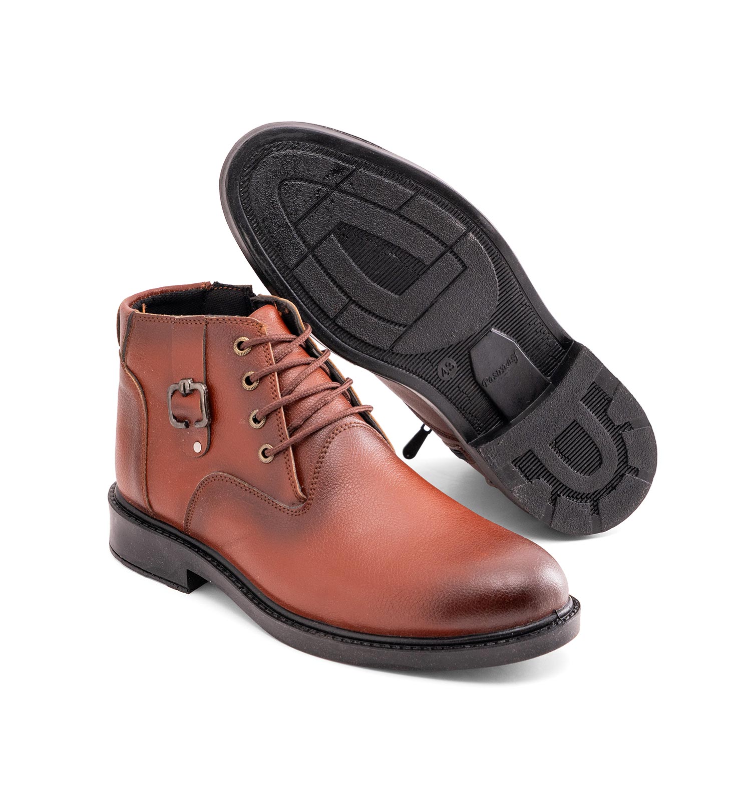 نیم بوت چرم مصنوعی مردانه عسلی زیپ دار مدل 49268