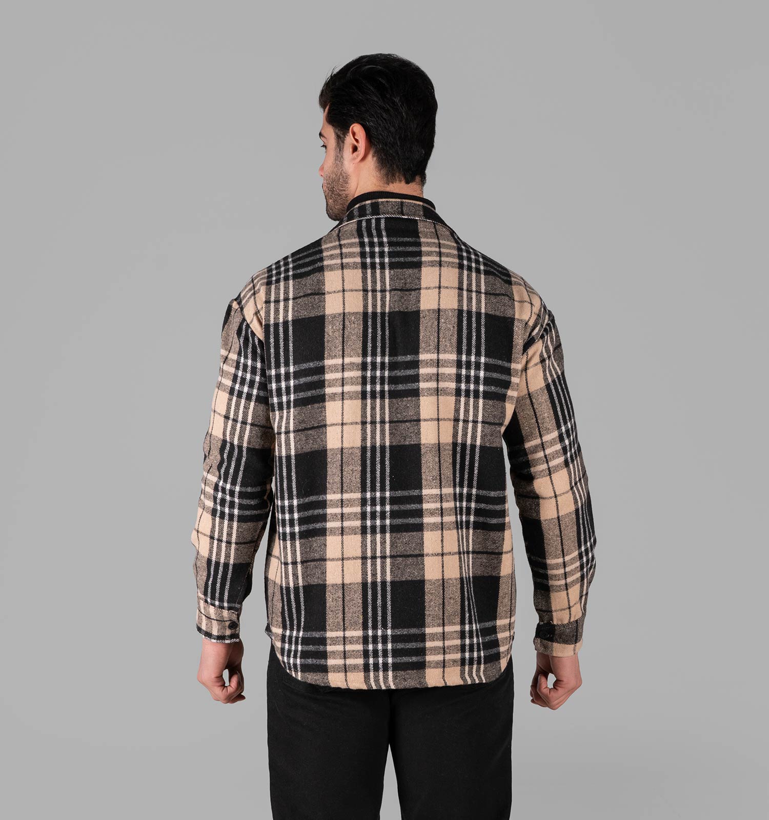 پیراهن اسپرت پشمی مردانه آستین بلند چهارخانه مدل 49342