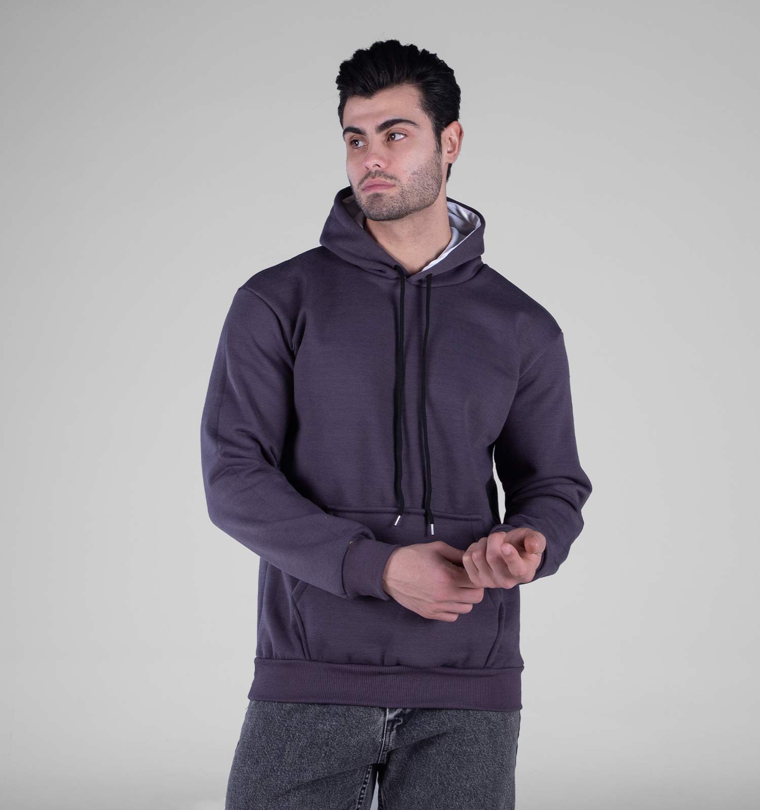 هودی مردانه کلاهدار طوسی ساده مدل 49171