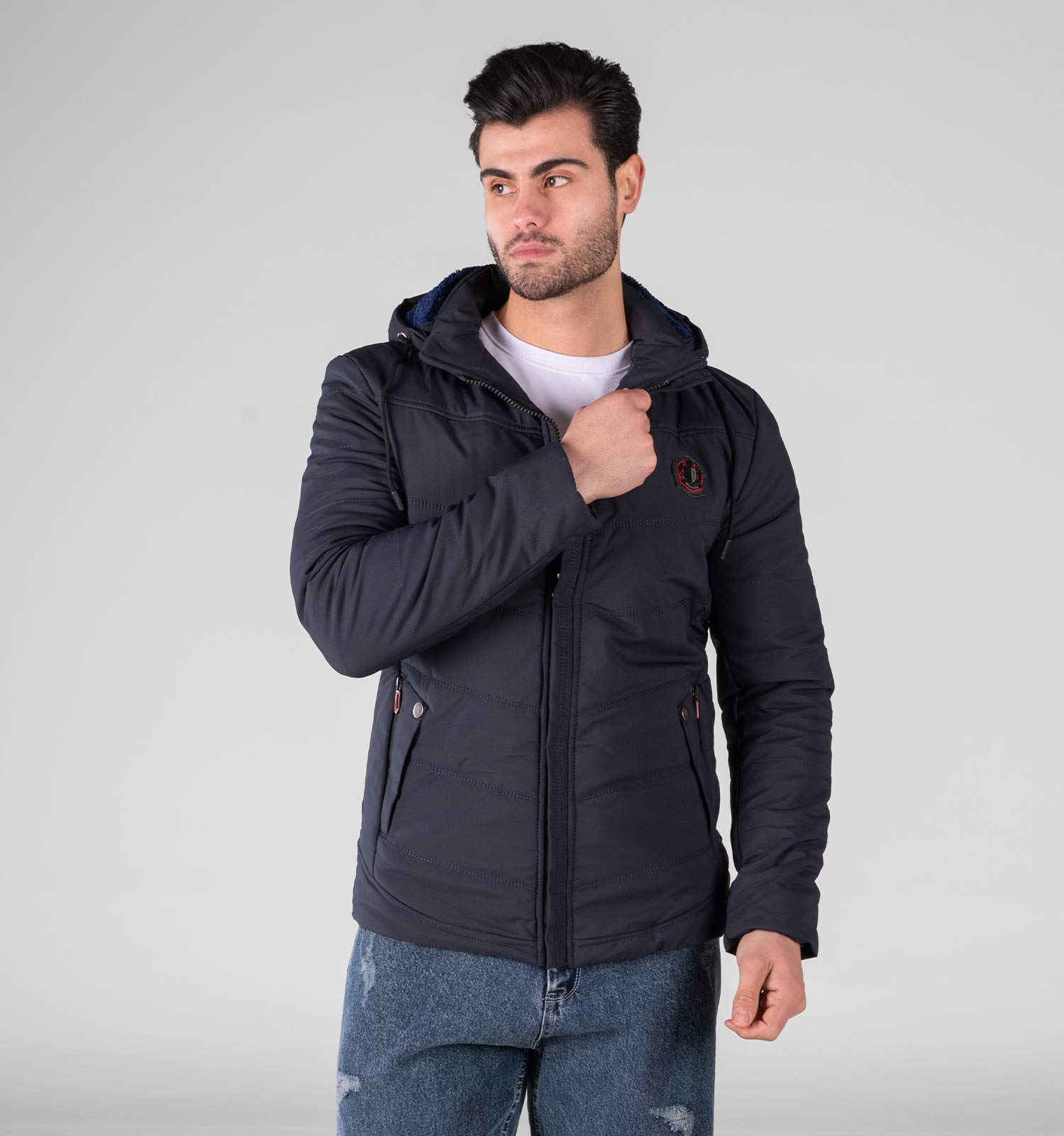 کاپشن برزنتی مردانه کلاهدار سرمه ای ضد آب مدل 49285