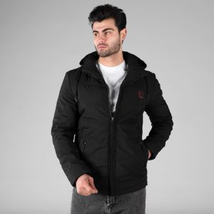 کاپشن برزنتی مردانه کلاهدار مشکی ضد آب مدل 49284