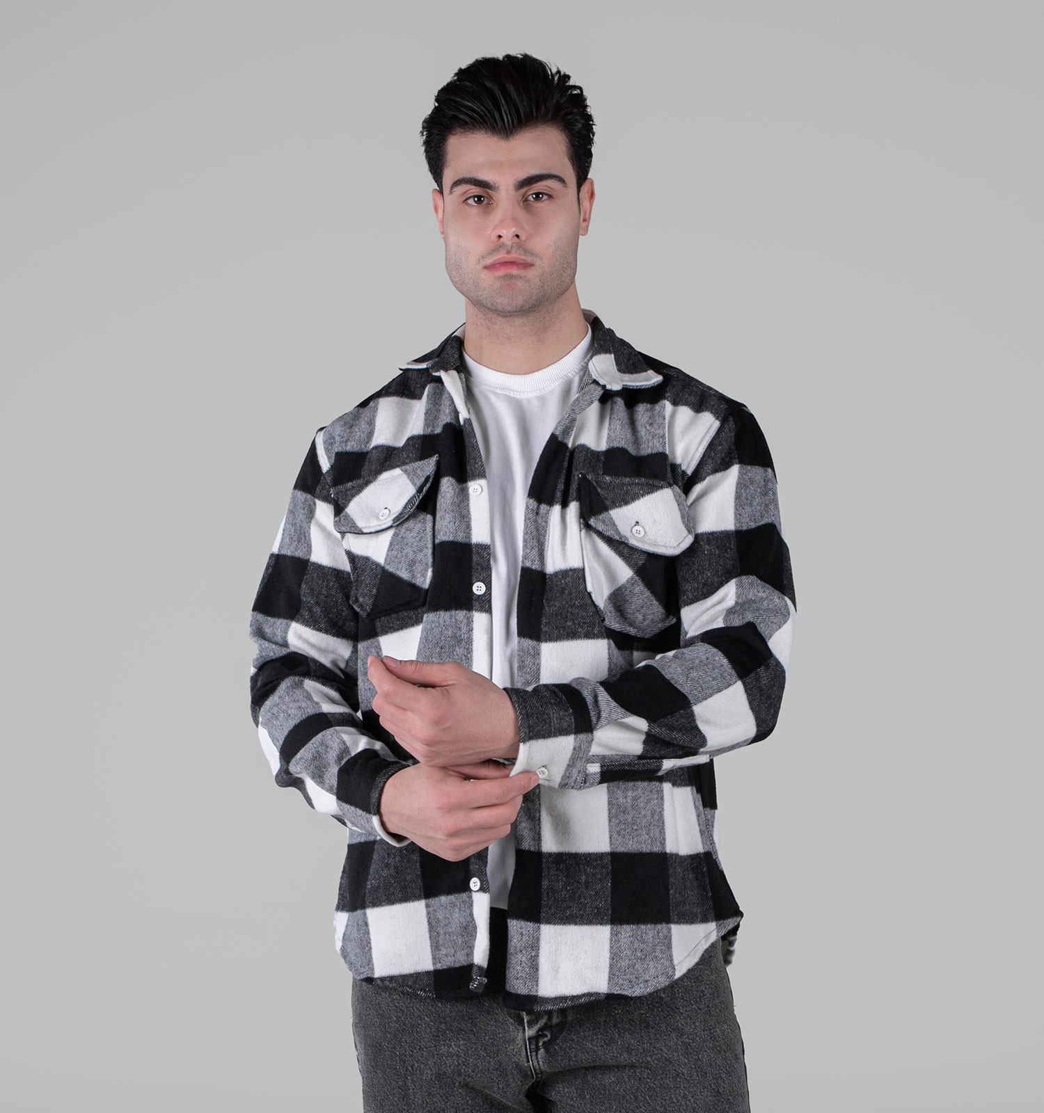 پیراهن اسپرت پشمی مردانه آستین بلند چهارخانه مدل 49154