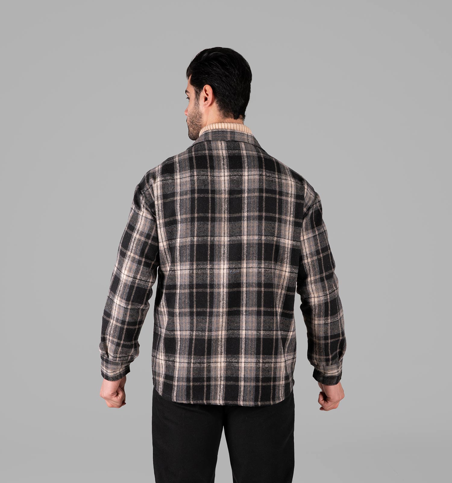 پیراهن اسپرت پشمی مردانه آستین بلند چهارخانه مدل 49343