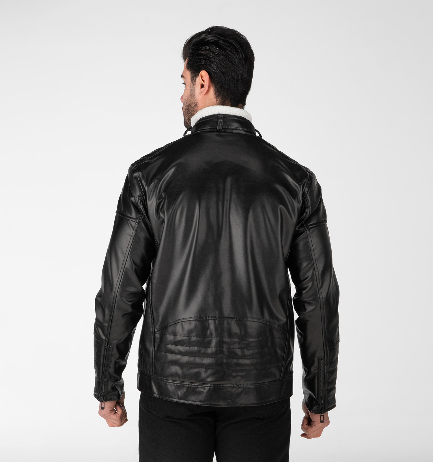 کاپشن اسپرت چرم مصنوعی مردانه مشکی مدل 49303