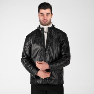 کاپشن اسپرت چرم مصنوعی مردانه مشکی مدل 49303
