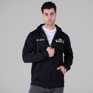 سویشرت کلاهدار مردانه مشکی طرحدار مدل 49179