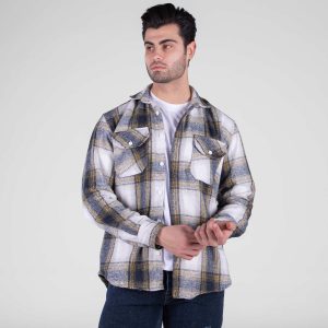 پیراهن اسپرت پشمی مردانه آستین بلند چهارخانه مدل 49155