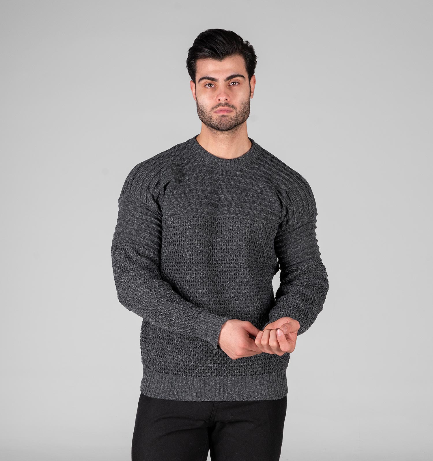 بافت مردانه یقه گرد فری سایز طرحدار مدل 49319