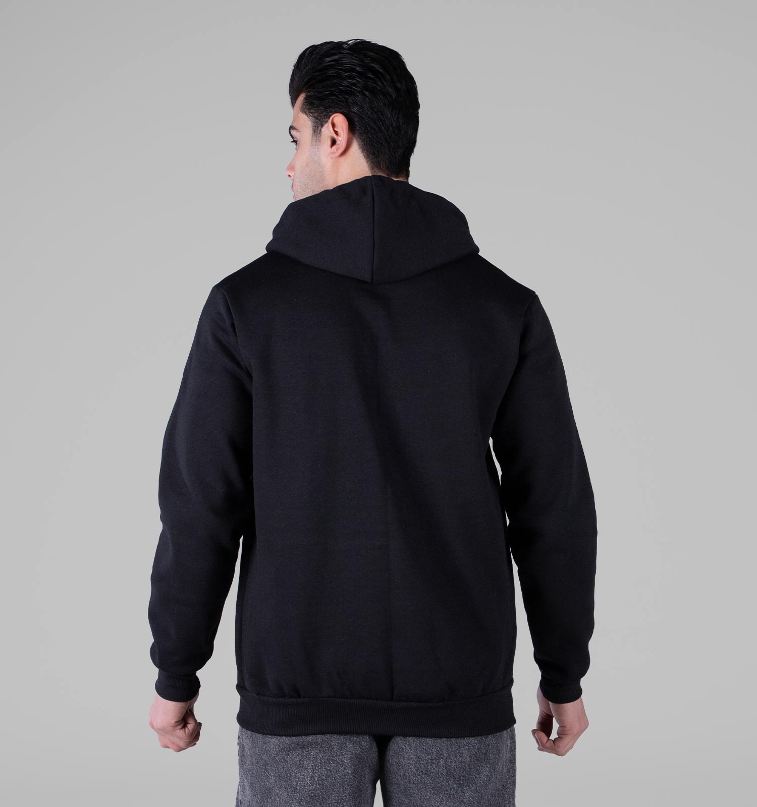 سویشرت کلاهدار مردانه مشکی طرحدار مدل 49179