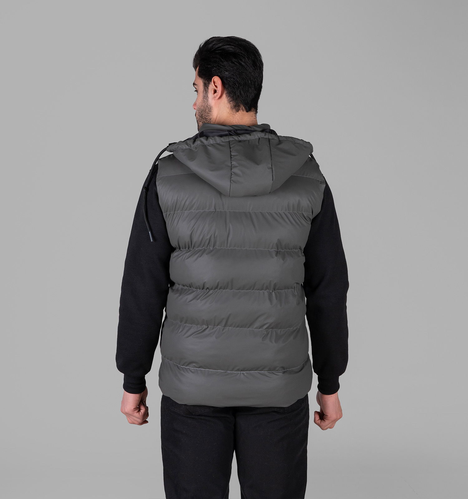 کاپشن پافر بادی طوسی کلاهدار مدل 49325