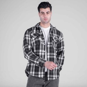 پیراهن اسپرت پشمی مردانه آستین بلند چهارخانه مدل 49156