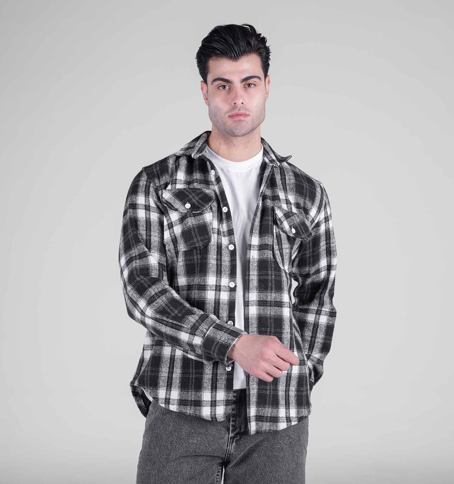 پیراهن اسپرت پشمی مردانه آستین بلند چهارخانه مدل 49156