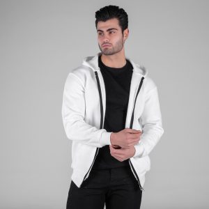 سویشرت کلاهدار مردانه سفید ساده مدل 49209