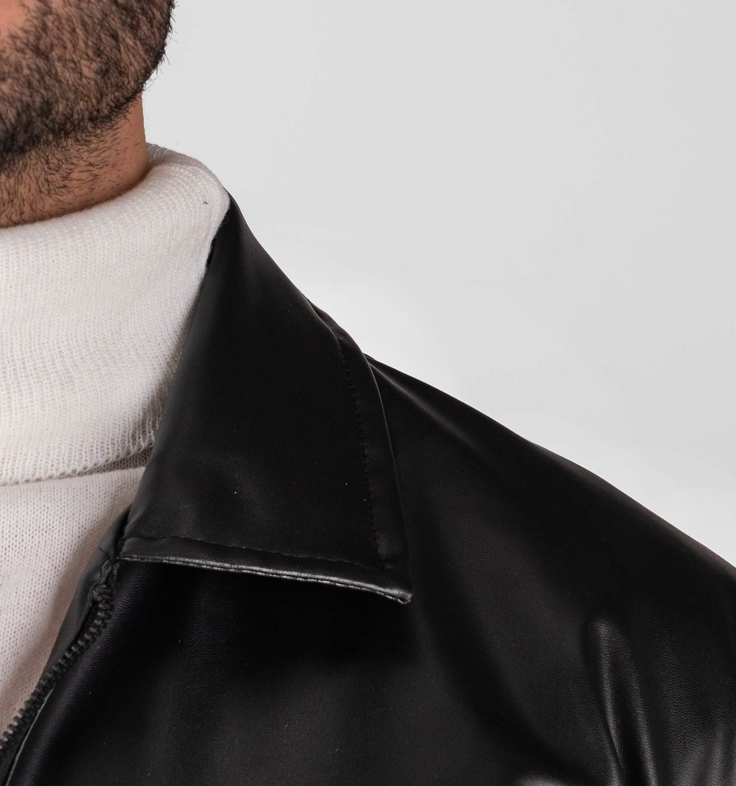 کاپشن اسپرت چرم مصنوعی مردانه مشکی مدل 49324