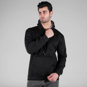هودی مردانه کلاهدار مشکی ساده مدل 49170