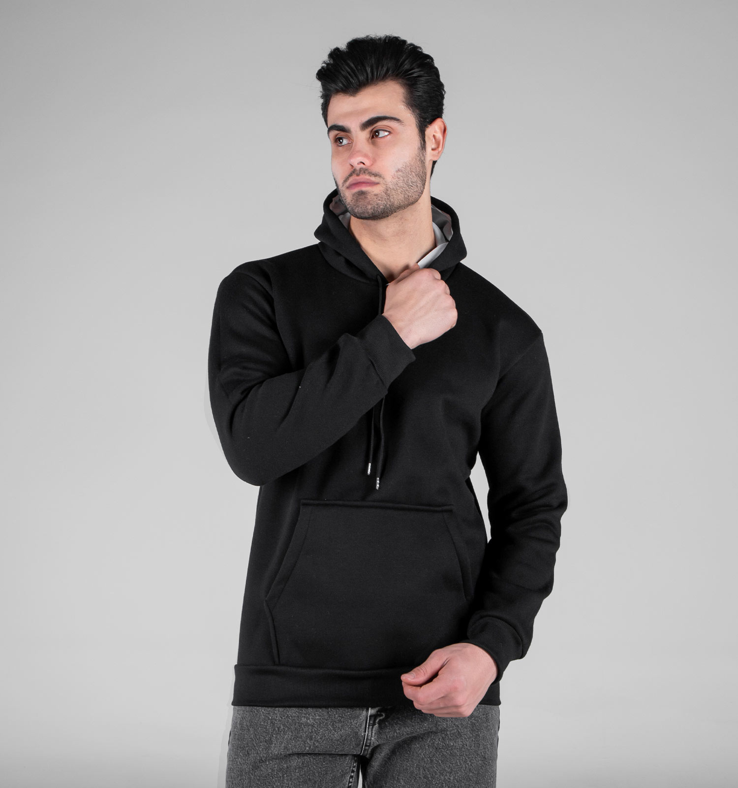 هودی مردانه کلاهدار مشکی ساده مدل 49170