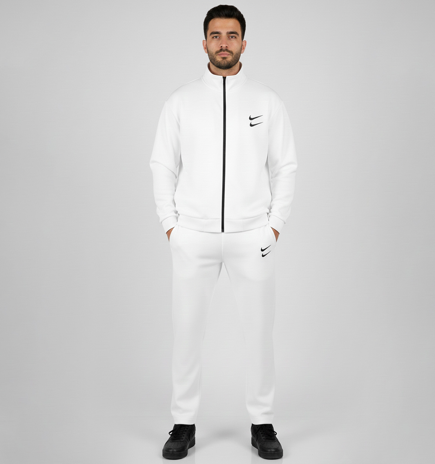 ست مردانه سویشرت شلوار Nike سفید ساده مدل 49227