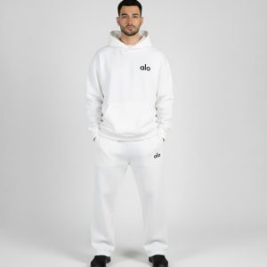 ست مردانه هودی شلوار Alo سفید ساده مدل 49225
