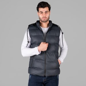 کاپشن پافر بادی سرمه ای کلاهدار مدل 49326