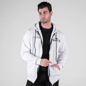 سویشرت کلاهدار مردانه سفید طرحدار مدل 49182