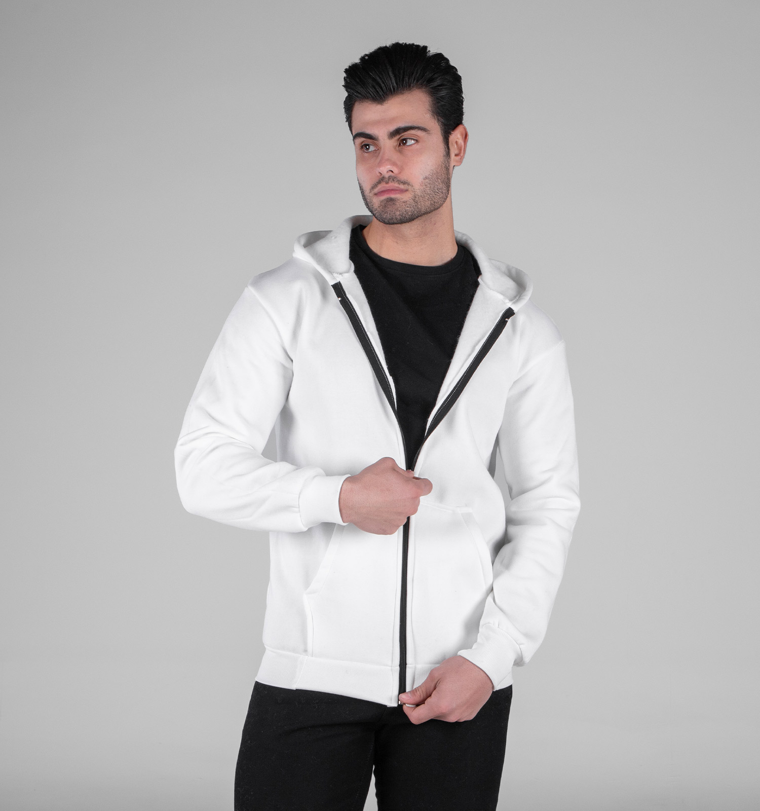 سویشرت کلاهدار مردانه سفید ساده مدل 49209