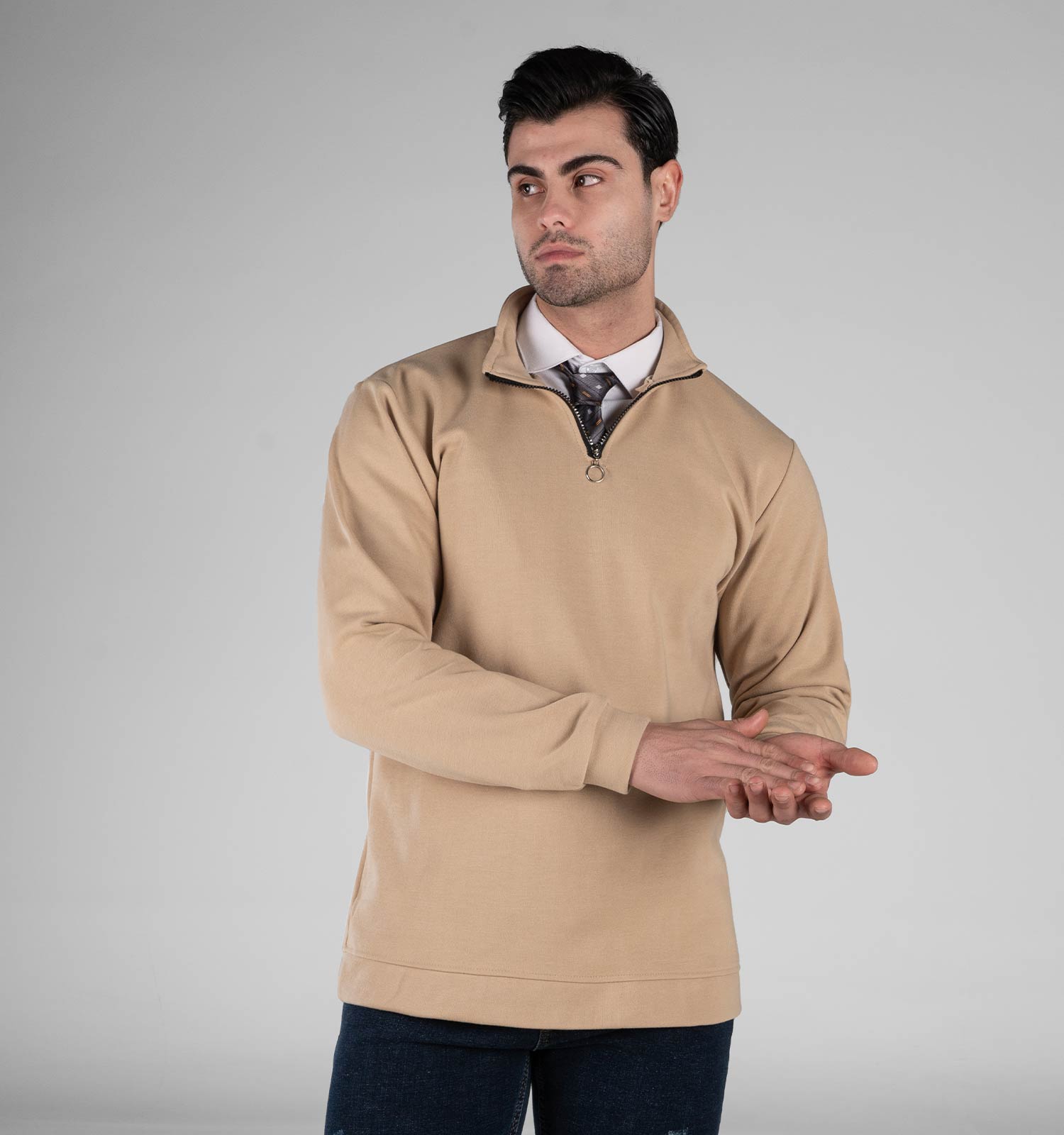 بلوز دورس نیم زیپ مردانه ساده مدل 49262