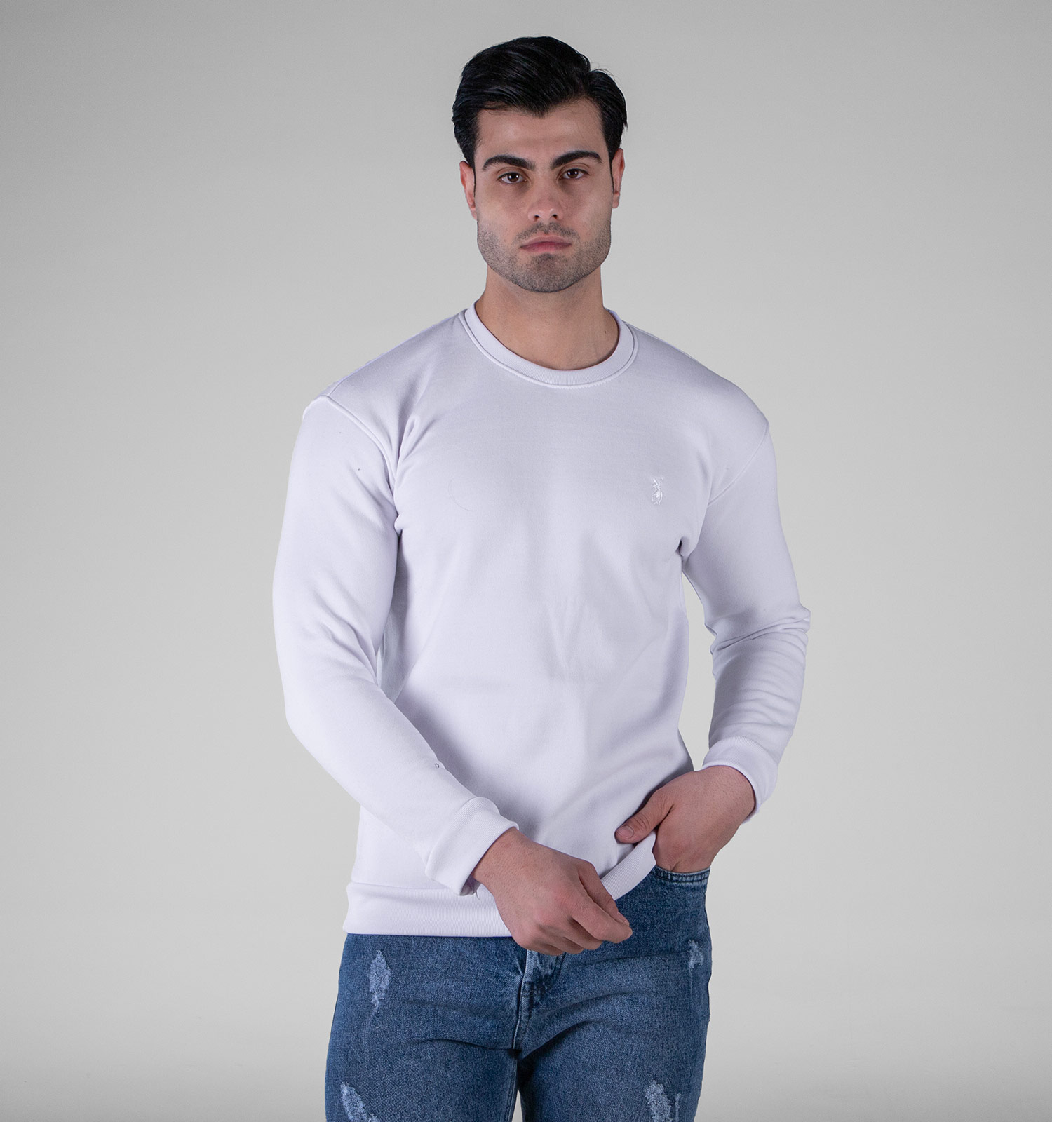 بلوز دورس مردانه یقه گرد سفید ساده Polo مدل 49201