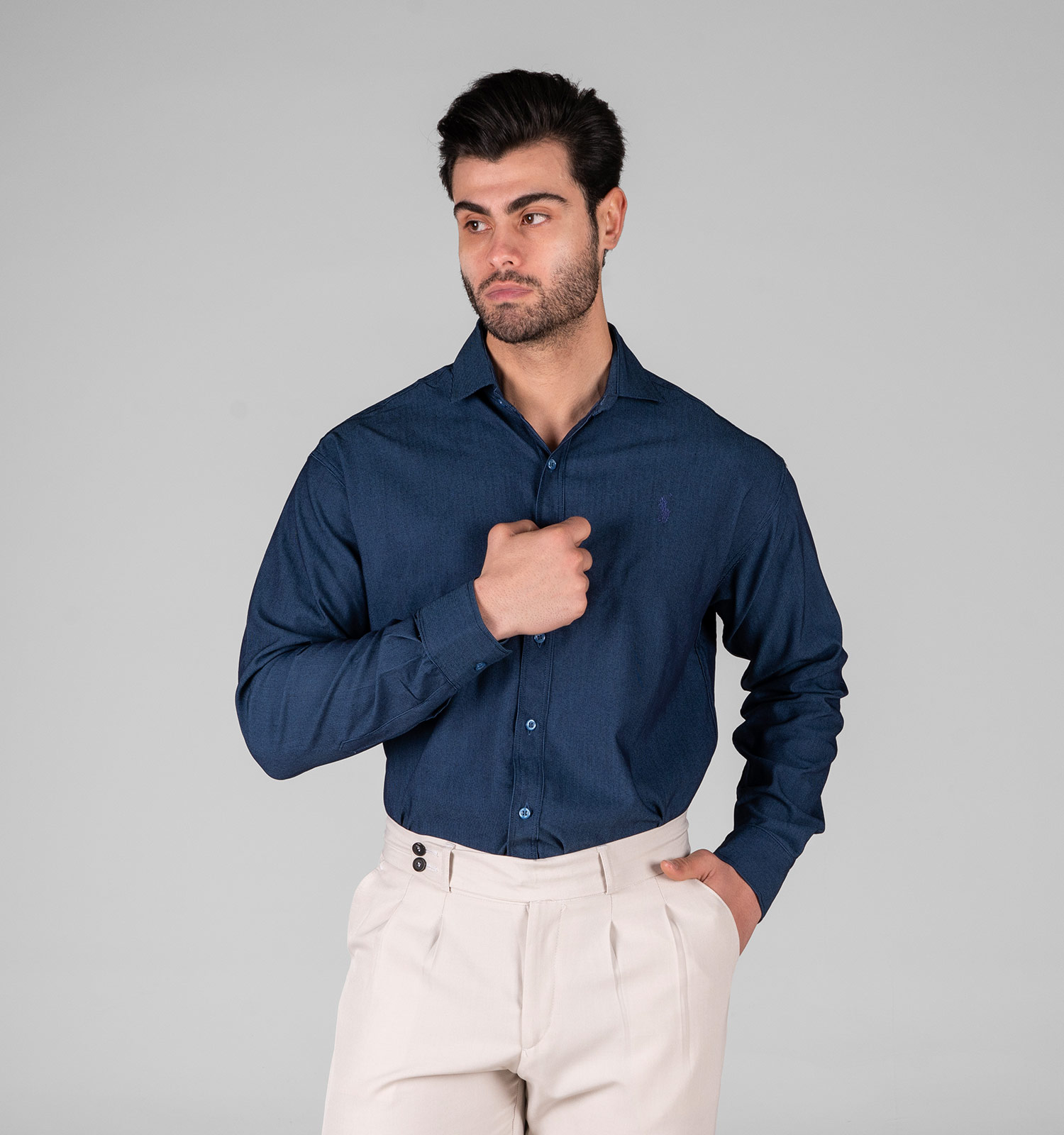 پیراهن اسپرت نخ پنبه مردانه آستین بلند ساده polo مدل 49311