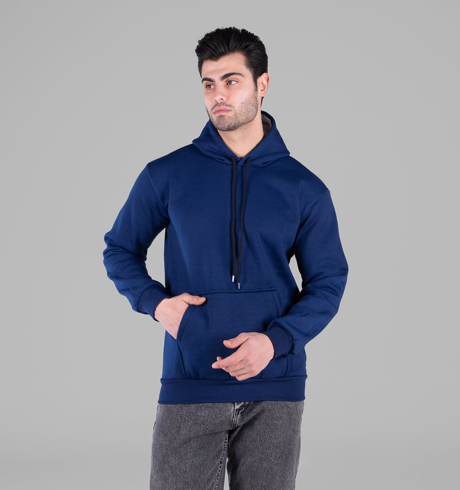 هودی مردانه کلاهدار سرمه ای ساده مدل 49173